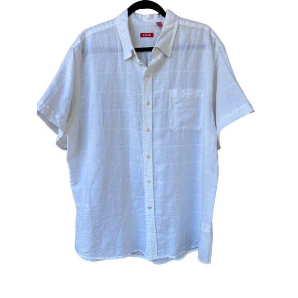 Izod Mens White Linen & Cotton Blend Short Sleeve Button-Down‎ Shirt XXLG - Picture 1 of 5